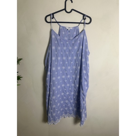 HAVEN WELL WITHIN  BLUE COTTON EMBROIDERED FLORAL NIGHT SLEEP DRESS CHEMISE XXL - Picture 1 of 5